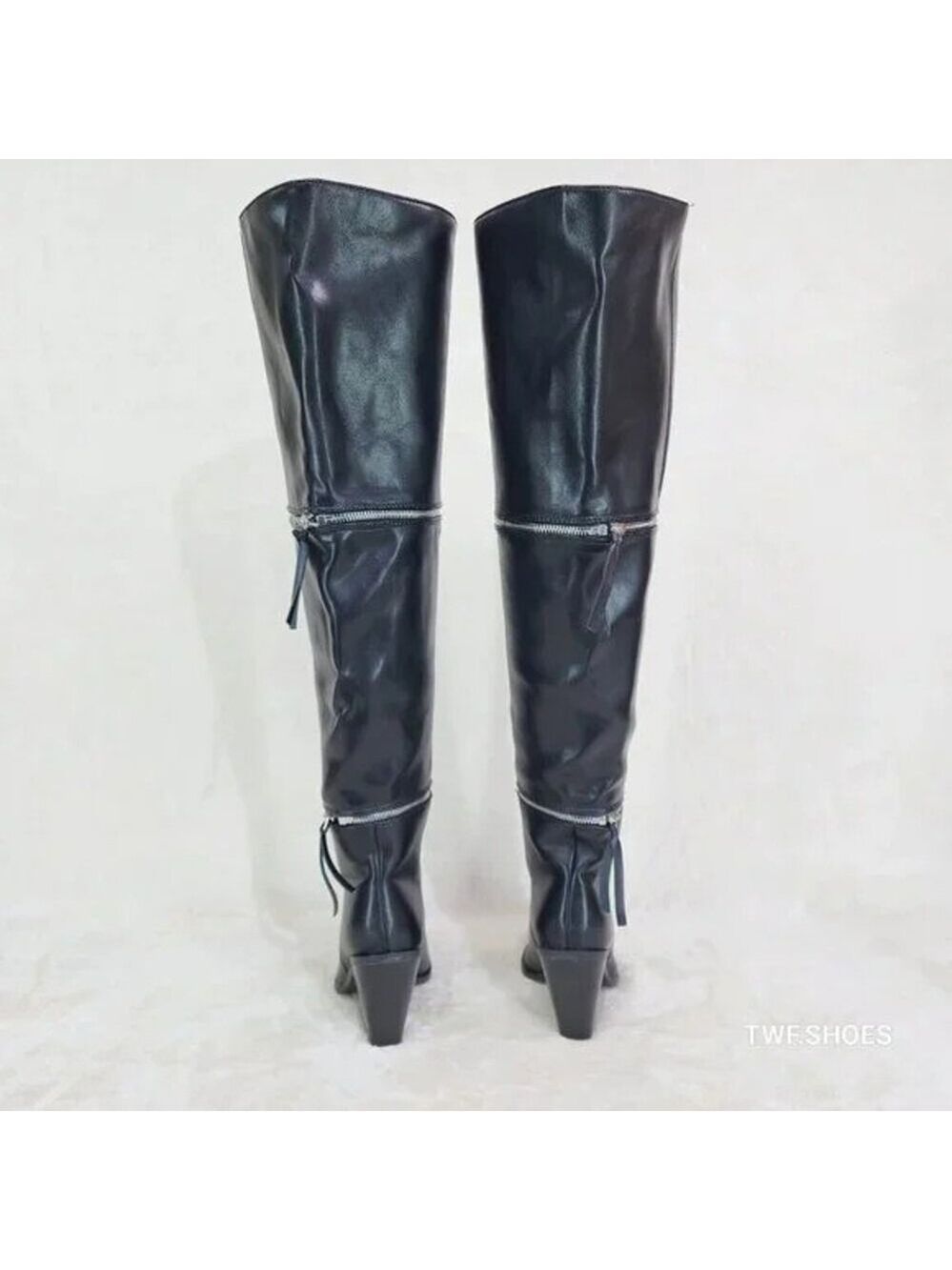 NIB Alexa Western Wedge All in One Zipper Shaft Ankle Knee & Thigh Boots Black - Picture 11 of 15